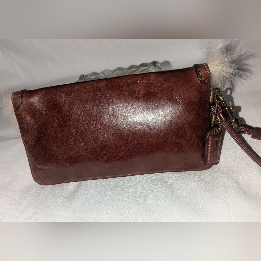 Coach Brown Leather and Cream Fur Clutch with Brass Buckle - Picture 2 of 9